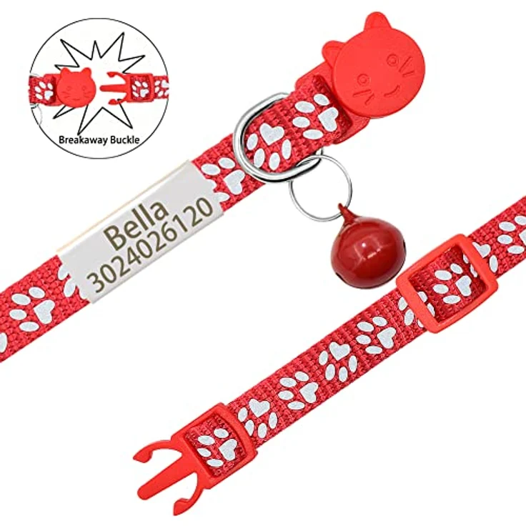 Senristar Personalisierte 2 Pack Reflektierende Katzenhalsbänder, mit Edelstahl-Namensschild und Glocke, verstellbar 8-11 Zoll, schwarz und silber – Bild 3