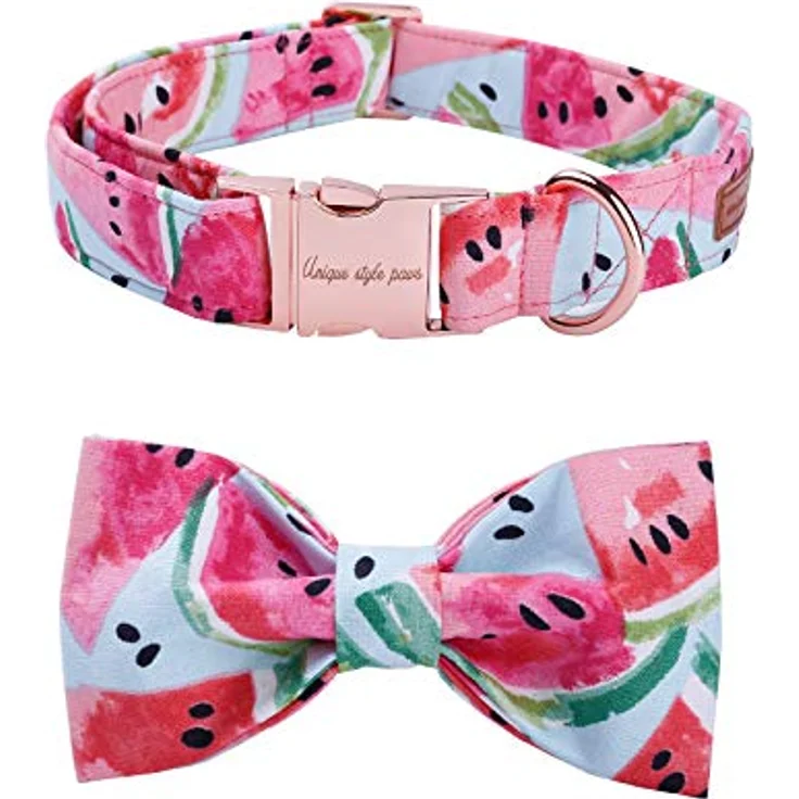 Unique Style Paws Hundehalsband mit Fliege, verstellbar für Hunde und Katzen, 40,64 cm - 60 cm, hochwertiger Baumwollstoff, eleganter D-Ring – Bild 1