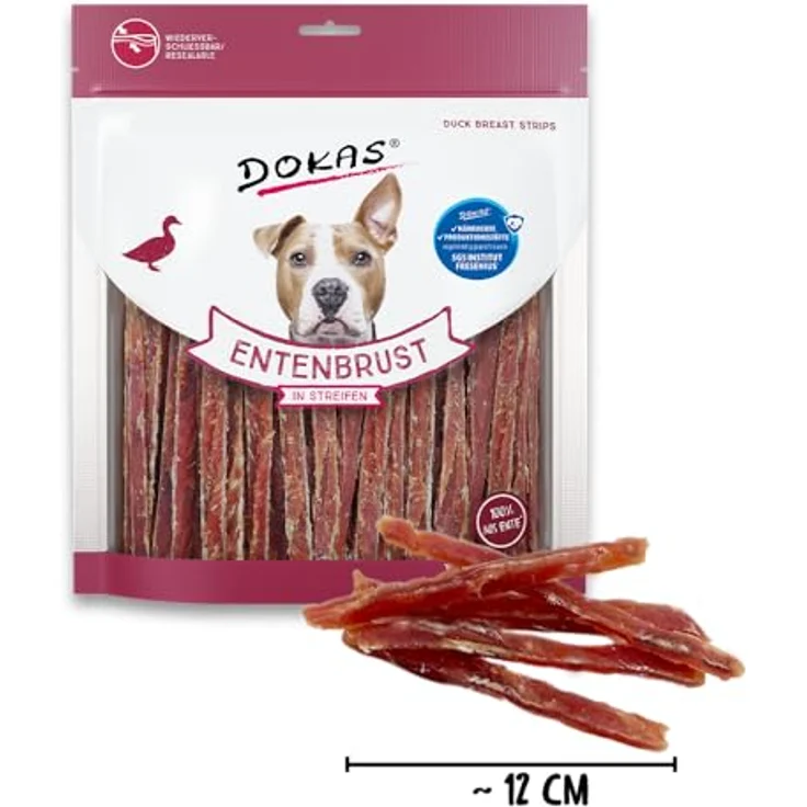 DOKAS Getreidefreier Premium Snack in Streifen für Hunde – 100% Entenbrustfilet, 6er Pack, 500 g – Bild 3