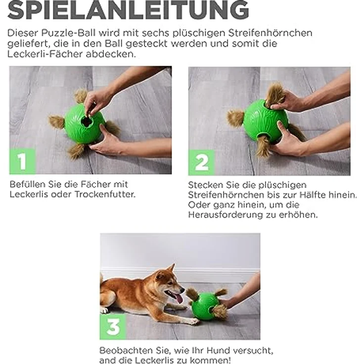 Nina Ottosson Dog Snuffle N' Treat Ball, Intelligenzspielzeug mit 6 Plüsch-Streifenhörnchen für Hunde, fördert mentale Stimulation und Nasenarbeit – Bild 3