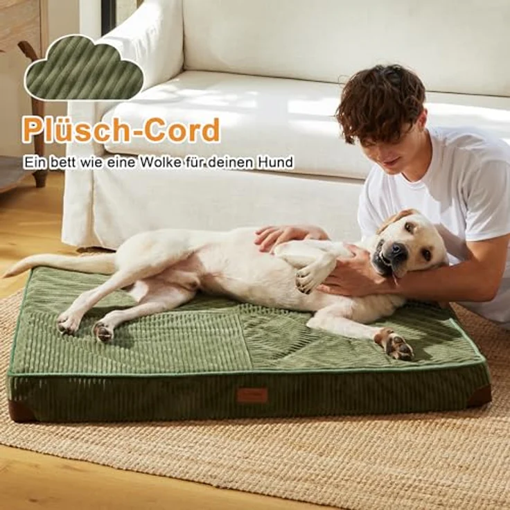 FUKUMARU Orthopädisches Hundebett für große Hunde, waschbares Hundekissen mit wasserdichter Gewebeschicht, rutschfester Oxford-Stoffboden, grün, 107x76x10 cm – Bild 2