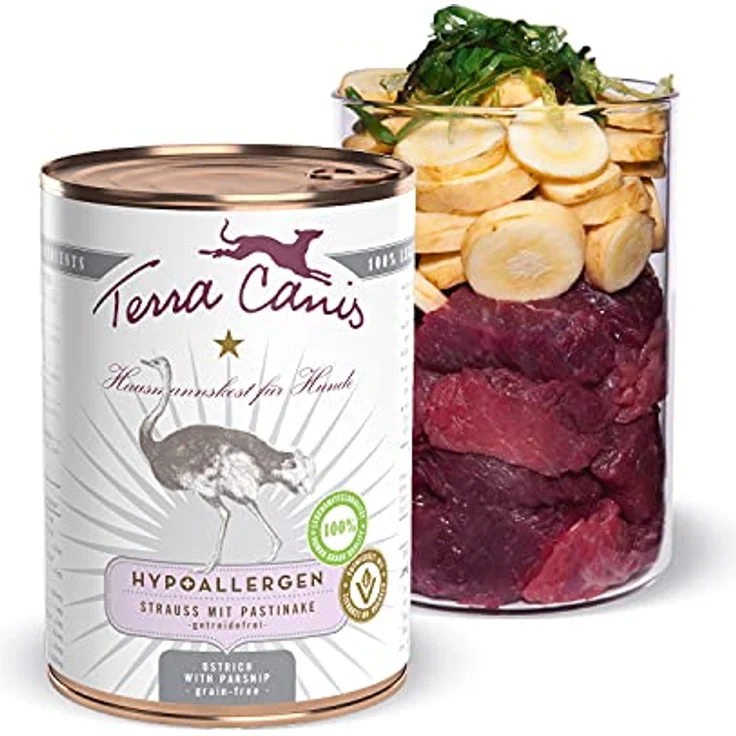 Terra Canis Hundefutter hypoallergen, Nassfutter getreidefrei mit Strauß und Pastinake, 400 g – Premium-Nassfutter für Hunde aller Rassen, 100% Lebensmittelqualität – Bild 1
