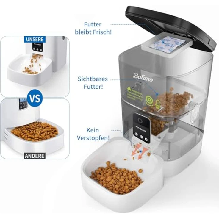 Balimo Futterautomat Katze, Automatischer Futterspender mit HD 1080P Video, 2,4 G WLAN, APP Steuerung, Nachtsicht, 4L, Edelstahlnapf, für bis zu 8 Mahlzeiten pro Tag – Bild 4