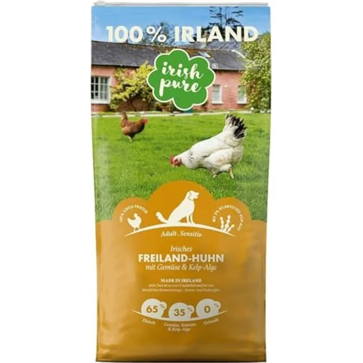 Irish Pure Premium Trockenfutter für Hunde, Getreidefrei, Hoher Fleischanteil (65% Huhn), Sensitiv, 1,5kg – Bild 1