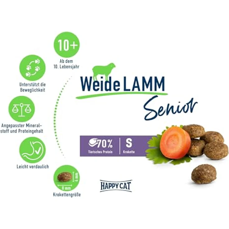 Happy Cat 70614 Senior Weide Lamm, Katzen-Trockenfutter für Katzensenioren ab 8 Jahren, 1,3 kg, leicht verdaulich mit Lamm, Karotte und Koriander, ohne künstliche Zusatzstoffe, made in Germany – Bild 3