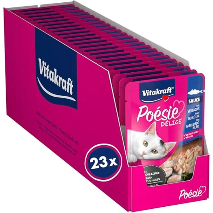 Vitakraft Poésie Délice, Katzennassfutter in Sauce mit MSC-zertifiziertem Seelachs, ohne Zucker und Getreide, Vorratspackung (23x 85g) – Bild 1