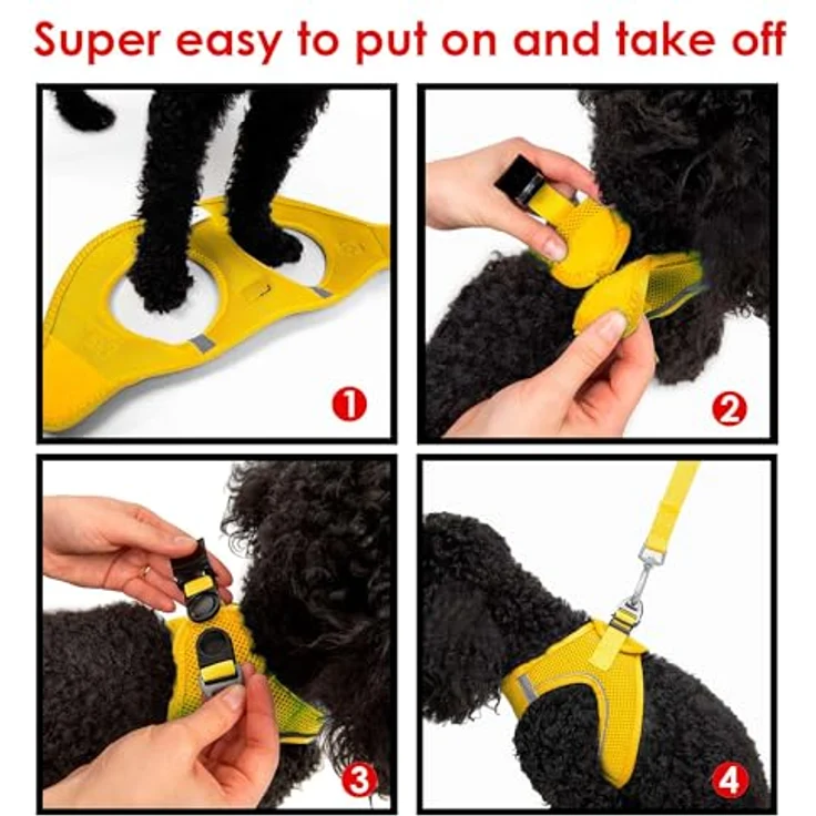 Tailpetz Air-Mesh Brustgeschirr für kleine und mittelgroße Katzen und Hunde – Weich, Atmungsaktiv, Strapazierfähig, Gelb, Größe S (Brustumfang 48–53 cm) – Bild 3