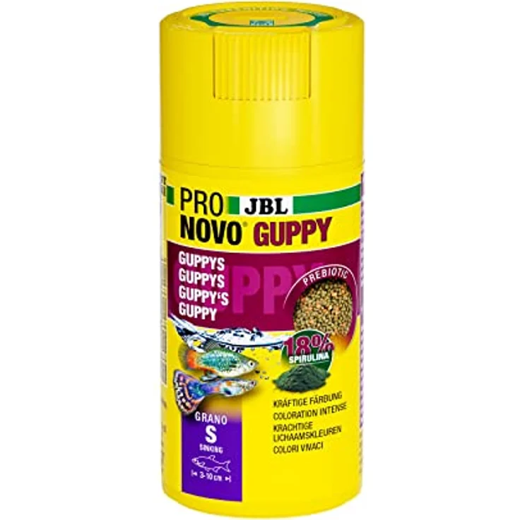 JBL PRONOVO GUPPY GRANO, Hauptfutter-Granulat für Guppys und Lebendgebärende, 100 ml, mit Klickdosierer, präbiotisch, hohe Akzeptanz – Bild 1