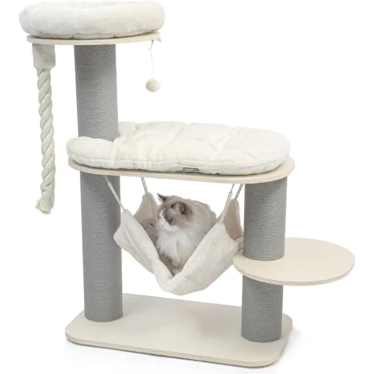 CanadianCat Company Kratzbaum Vale, beige, mit gepolsterten Liegeflächen, Hängematte und stabilen Kratzsäulen, 78 x 45 x 114 cm – Bild 3