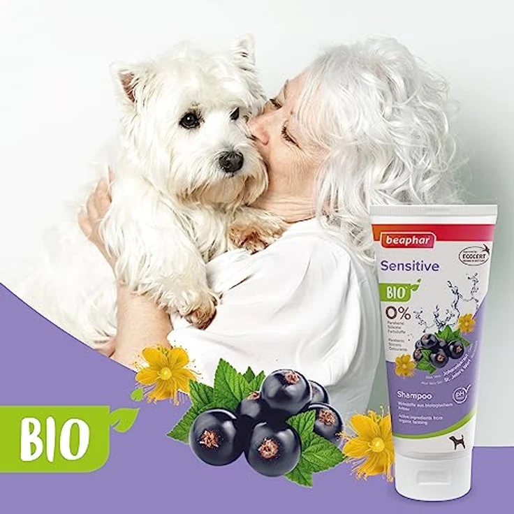 beaphar Bio Shampoo Sensitive für Hunde, mit Johanniskraut und Cassis aus biologischem Anbau, 200 ml, Weiß – Bild 2