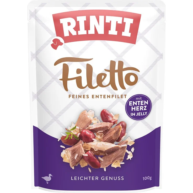 Rinti Filetto Entenfilet mit Entenherz, Hunde-Nassfutter, 24x100g – Bild 1