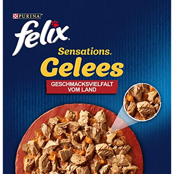 PURINA FELIX Sensations Gelees Geschmacksvielfalt vom Land, Katzen-Nassfutter mit Vitaminen D und E, 6 Portionsbeutel à 85g – Bild 3