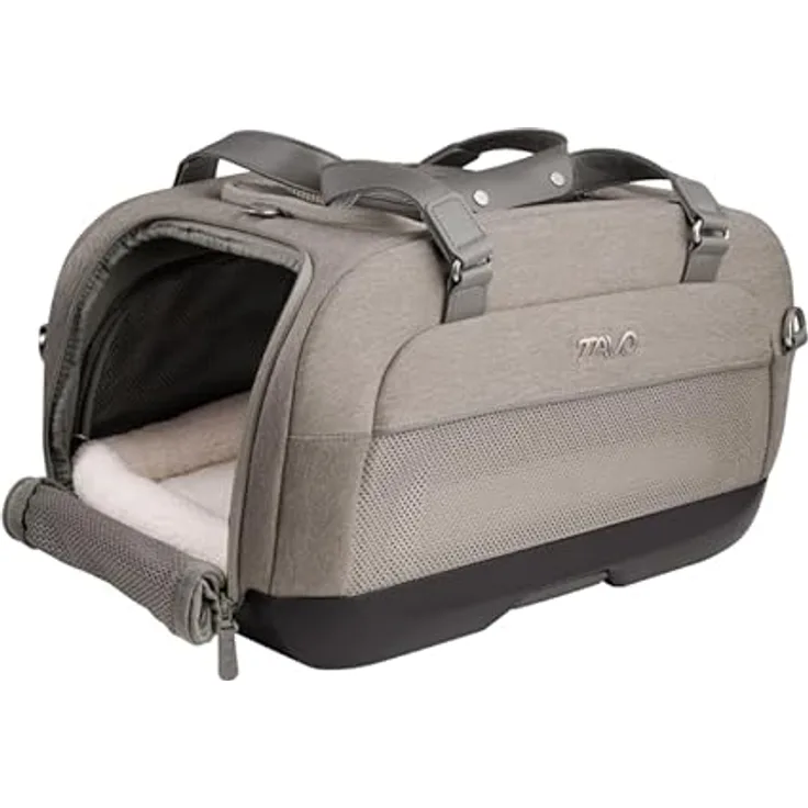 Tavo Hunde-Transportbox Dupree II Tiertransporttasche, Flugzeugtauglich, bis 9 kg, mit Isofix-System, luxuriöse Premium-Akzente, UV-Schutz 50+, 2 Matratzenauflagen