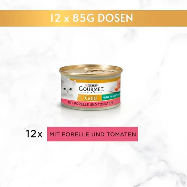 GOURMET Gold Feine Pastete mit Gemüse, Forelle und Tomaten, 12x85g, Alleinfuttermittel für ausgewachsene Katzen – Bild 4