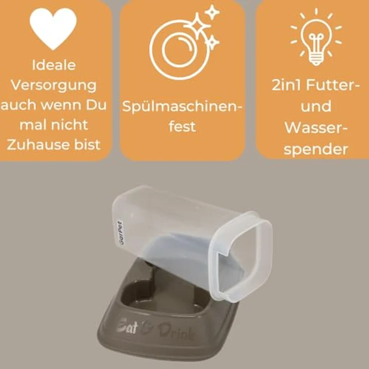 GarPet 2er Set Automatischer Futterspender und Wasserspender 2in1, 700 ml, transparent, spülmaschinenfest für Hunde und Katzen – Bild 3