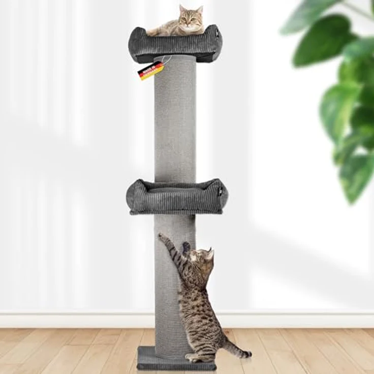 Rohrschneider Kratzbaum XXL Frieda – Kratztonne mit tauschbaren Kratzmatten, extra breiter Säule und waschbarem Cord-Bezug (dunkelgrau) – Bild 1