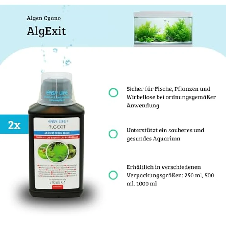 Blackcup Easy Life AlgExit 2er Pack – 2X 250 ml Wasserpflege zur Bekämpfung von Algen, sicher für Aquarienbewohner, einfache Anwendung für klares Wasser – Bild 3