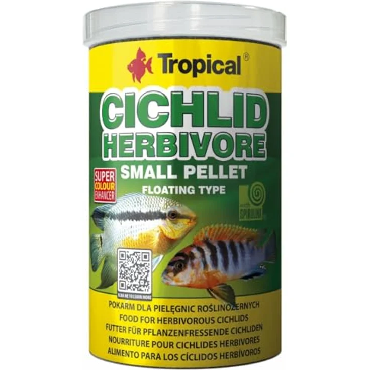 Tropical Cichlid HERBIVORE Pellet (small), 250 ml - Hochwertiges Fischfutter für junge pflanzenfressende Buntbarsche, mit Spirulina und Carotinoiden zur Farbverbesserung