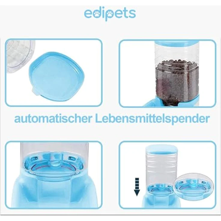 Edipets Automatischer Futterspender für Katzen und Hunde, 2 Einheiten, 3.8L, Futter- und Wasserspender, Blau – Bild 3