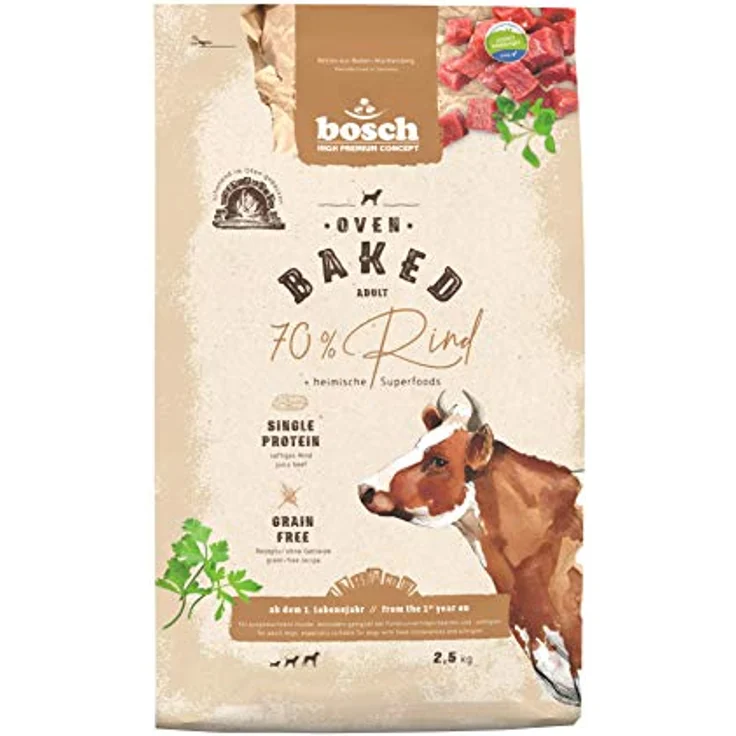 Bosch HPC Oven Baked Rind, Hunde-Trockenfutter 2,5kg für alle Rassen, vollwertiges Alleinfuttermittel – Bild 1