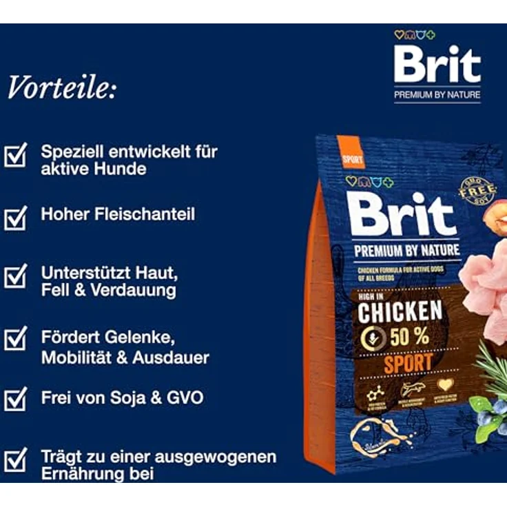 Brit Premium by Nature Sport, Hunde-Trockenfutter 15kg, nährstoffreiche Mahlzeit für aktive Hunde – Bild 3