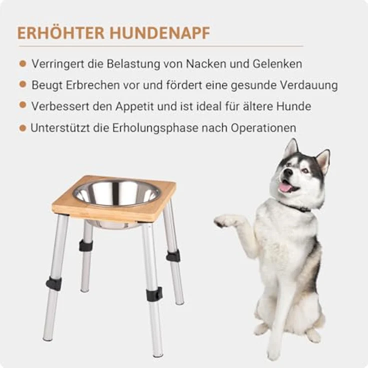 PEGGY11 Edelstahlnapf für Hunde, erhöhter Fressnapf mit rutschfestem Bambusständer, 1920 ml für große Hunde – Bild 4