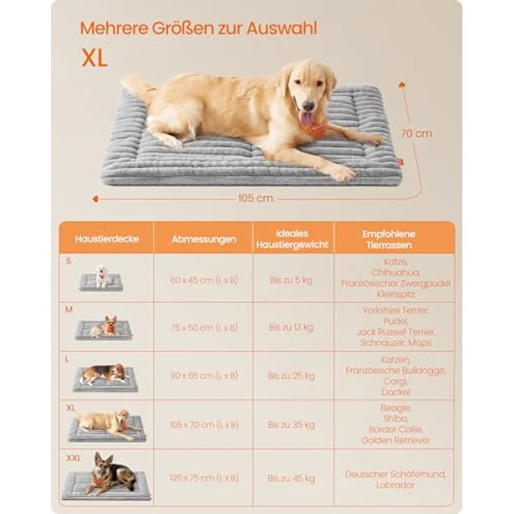 Feandrea Hundedecke XL, 105 x 70 cm, maschinenwaschbare Haustierdecke für Hunde und Katzen, Taubengrau, Anti-Rutsch, Pflegeleicht – Bild 4