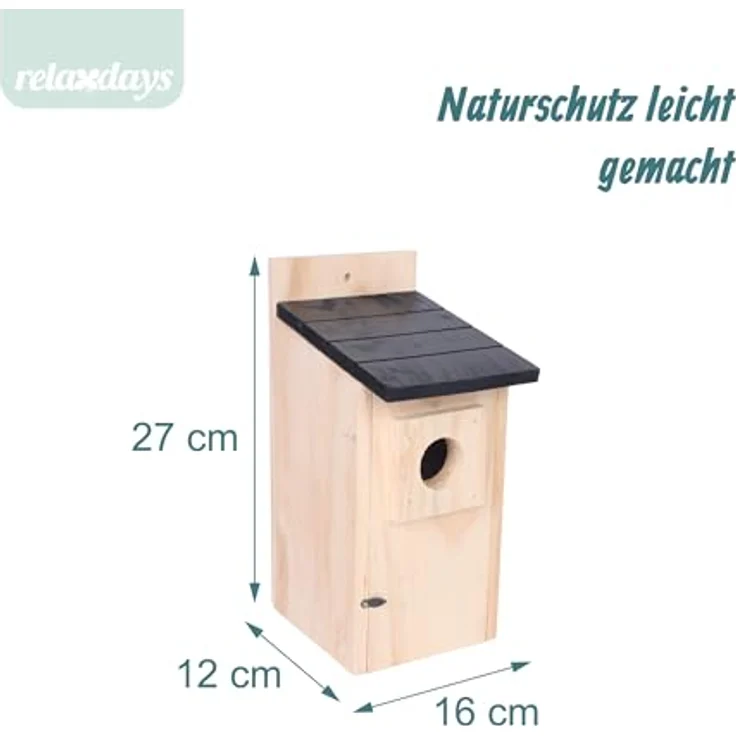 Relaxdays Nistkasten für Spatzen & Meisen, Kiefernholz mit 35 mm Einflugloch, wetterbeständig, mit Reinigungsfunktion, Naturfarben – Bild 4