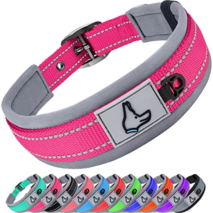 Joytale Hundehalsband, Gepolstertes Neopren Halsband für große Hunde, Nylon Reflektierend, Leuchtend Rosa, 48-68 cm – Bild 1