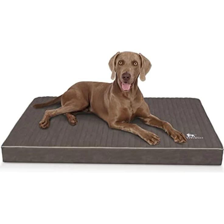 Knuffelwuff orthopädische Hundematte Palomino XXL 115 x 80cm aus Laser-gestepptem Kunstleder, braungrau, rutschfester Unterboden, leicht zu reinigen, für große, mittelgroße und kleine Hunde – Bild 1