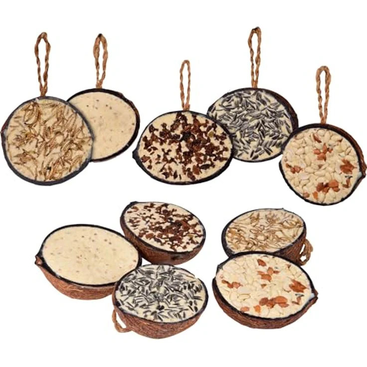 dobar® 10x gefüllte Kokosnüsse, Vogelfutter für Wildvögel, 5 Sorten für die Ganzjahresfütterung, 2 kg (1er Pack), biologisch abbaubar – Bild 1