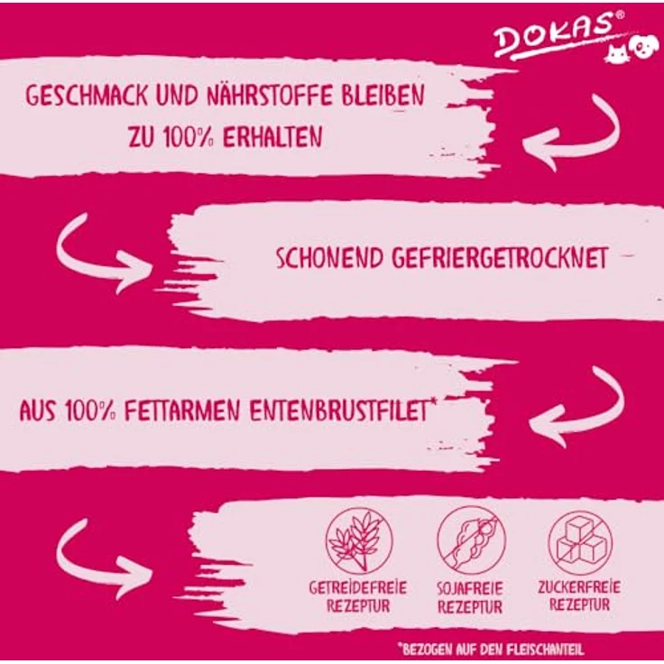 DOKAS Gefriergetrocknete Premium Nuggets für Hunde, 110 g Entenbrustfilet, fettarm, soja-, gluten- und getreidefrei, SGS geprüft – Bild 4