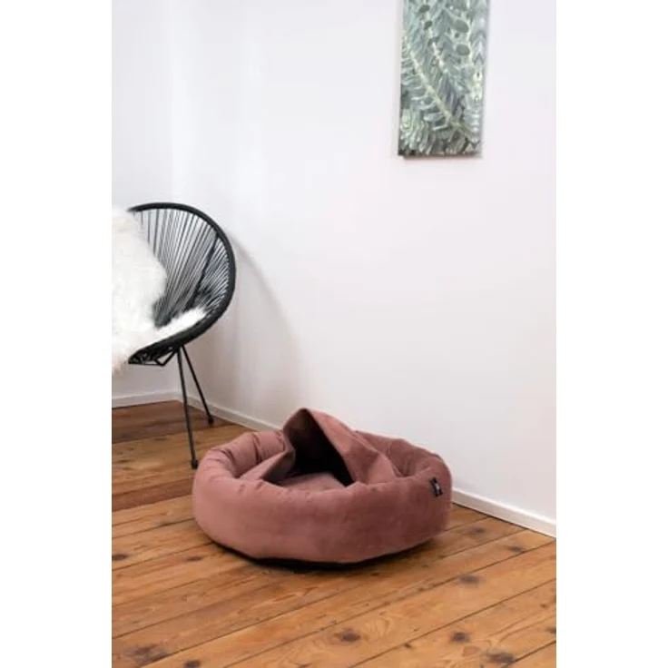 Rohrschneider LAJOS Kuschelinsel für Hunde, Runde Hundebett mit Hohem Rand, Abnehmbarer Bezug und Innenkissen, Handwaschbar, Samtstoff Polyester, Antirutsch-Unterseite, Rose, Gr. S (Ø50x15cm) – Bild 3