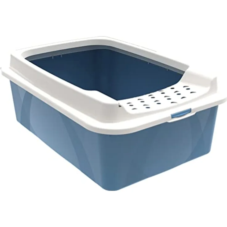Rotho MyPet Bonnie Katzenklo mit Top-Eingang, Kunststoff (PP recycelt), blau/weiss, M, M (57,2 x 39,3 x 20,9 cm)