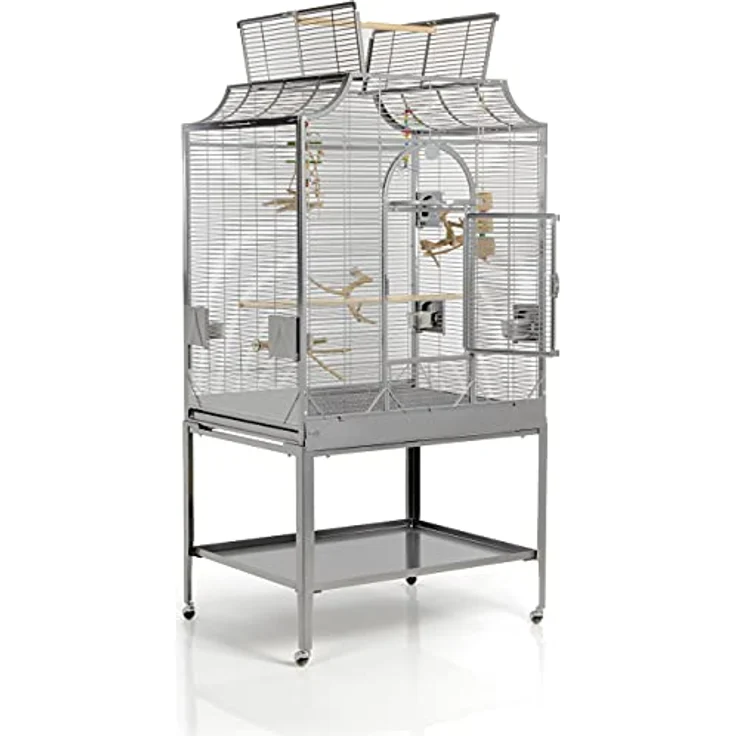 Montana Cages Premium Vogelkäfig Madeira III, großer Vogelkäfig für Sittiche, inkl. Anflugklappe, Freisitz, 4 Edelstahlnäpfe, AVILON Pulverbeschichtung, Platinum Edition, ca. 90 x 70 x 170 cm – Bild 3
