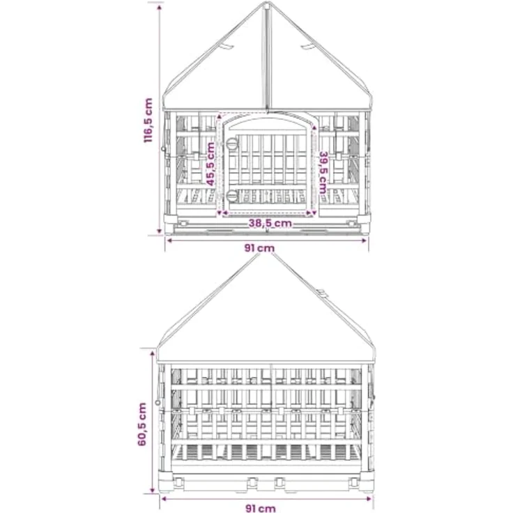 vidaXL 4-Panel-Hundeauslauf mit Dach, faltbar und rutschfest, 177,5 x 154,5 x 112 cm, Kunststoff – Bild 3