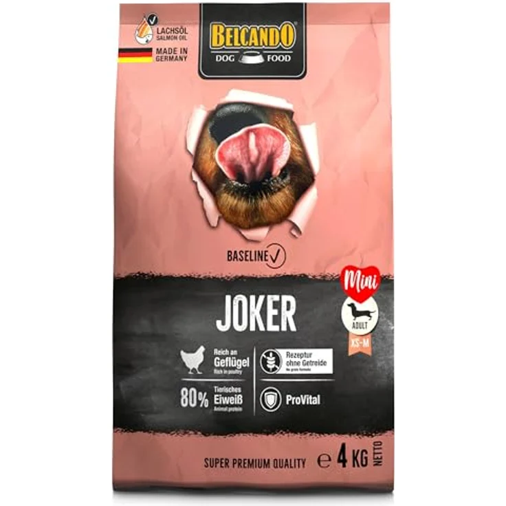Belcando Baseline Joker 4kg Mini, Getreidefreies Hunde-Trockenfutter für ausgewachsene Hunde kleiner und mittlerer Rassen, reich an Geflügel und 80 % tierischem Eiweiß – Bild 1