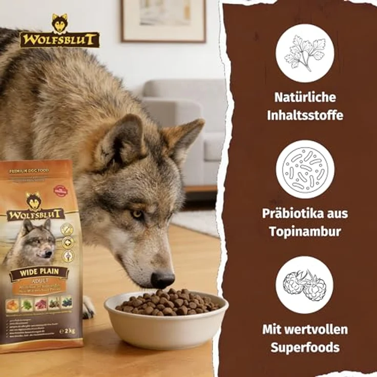 WOLFSBLUT Wide Plain, Hundefutter mit Pferdefleisch und Süßkartoffel, 2 kg - Hochverdauliches Trockenfutter mit Omega-Fettsäuren und Superfoods – Bild 3