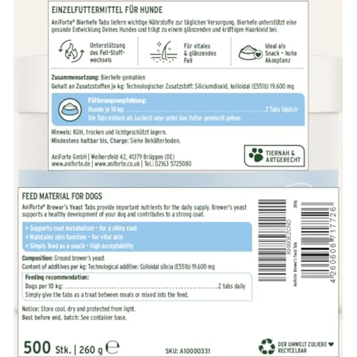 AniForte Bierhefe Tabs, 500 Stück (260g) - Hochwertige Hunderation mit natürlicher Pflanzenpower für gesundes Fell und Haut – Bild 8