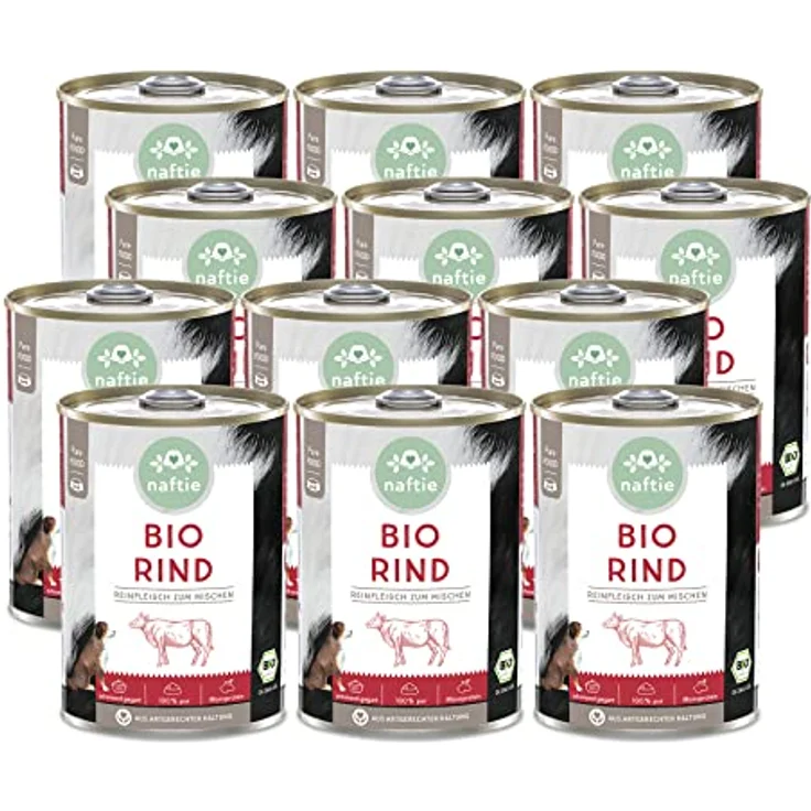 naftie Bio Hundefutter 100% Bio-Rind, Reinfleischdosen 12x400g - glutenfrei, getreidefrei, ideal zum Mischen – Bild 1