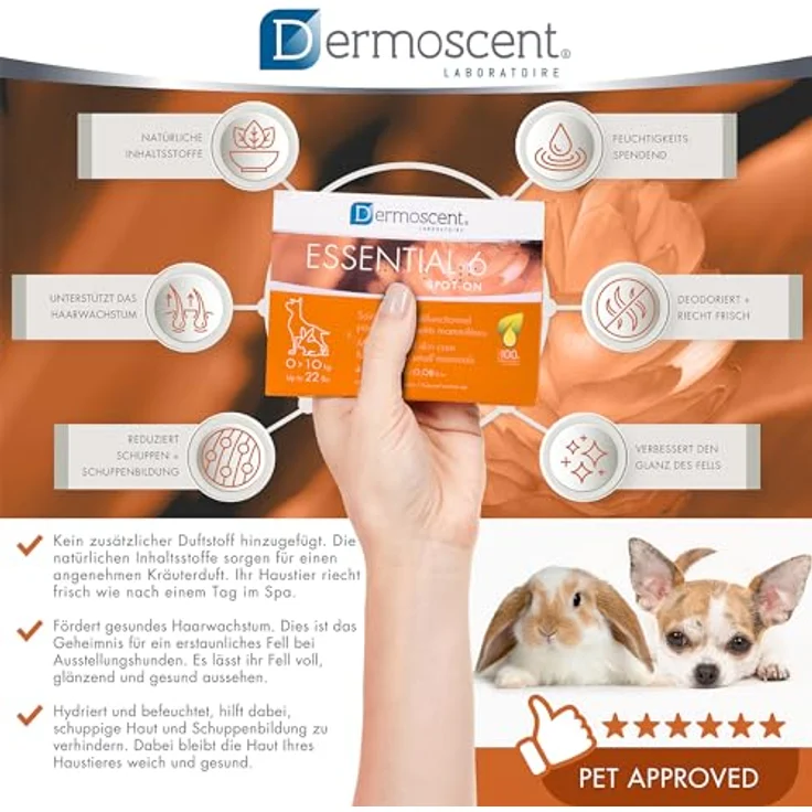 Dermoscent Essential 6 Spot-On, 4 x 0,6 ml, Juckreizmittel für kleine Hunde, Katzen und Kleintiere, Hält Haut gesund mit Vitamin E, Mühelose Anwendung – Bild 3