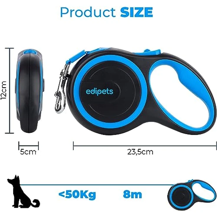 Edipets Hundeleine, Ausziehbar und Einziehbar, 8 Meter Flexileine mit rutschfestem Griff, Blau – Bild 4