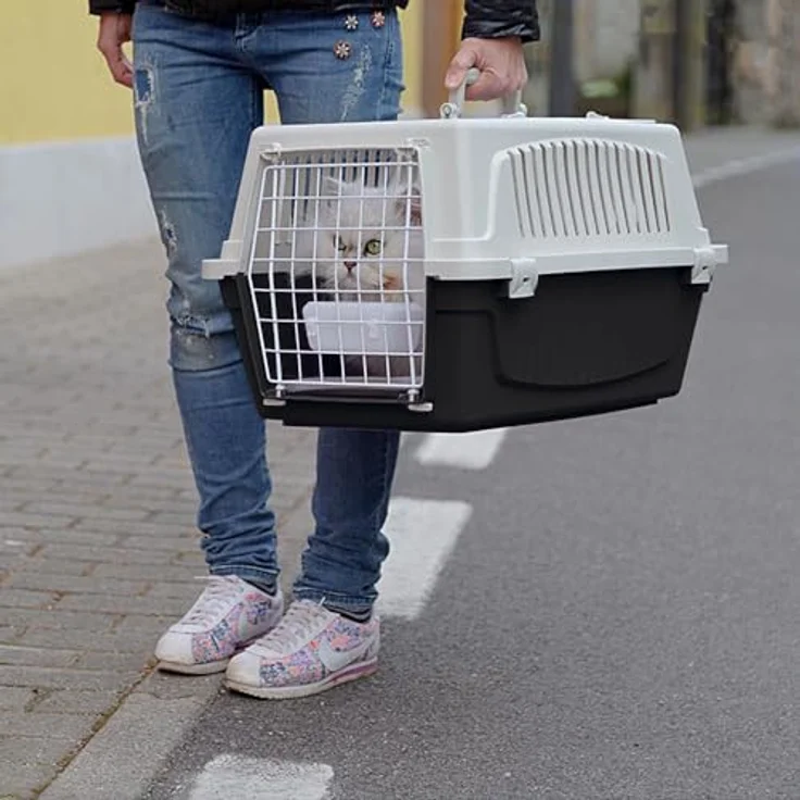 Ferplast Atlas 20 Open, Transportbox für Katzen und kleine Hunde bis 8 kg, mit Dachöffnung, Kissen und Napf, Lüftungsschlitze, 37x58xH 32cm – Bild 2