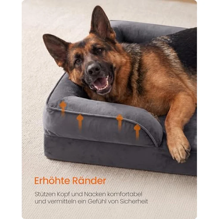 Feandrea Orthopädisches Hundebett PGW325GN01, XXXL mit erhöhtem Rand, Noppenschaumstoff, abnehmbarer waschbarer Bezug, rutschfest, schiefergrau, 122 x 85 x 17 cm – Bild 4