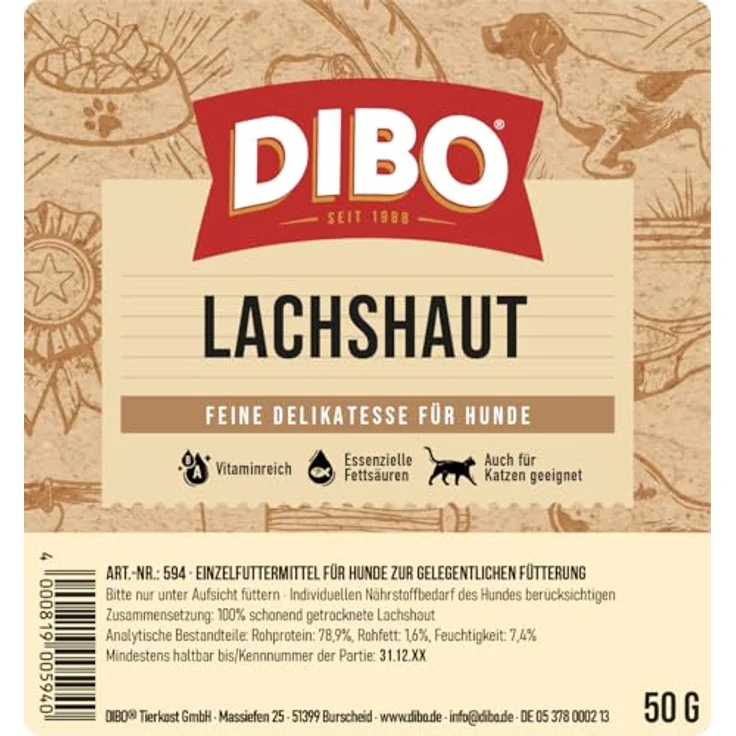 DIBO Lachshaut 50g, schonend getrockneter Hundesnack zur Förderung von Immun- und Nervensystem – Bild 4