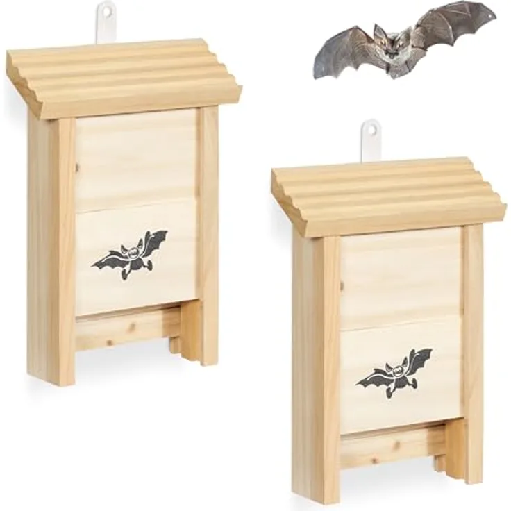 relaxdays Nistkasten Fledermauskasten 2er Set, unbehandeltes Holz mit Anflughilfe, natur
