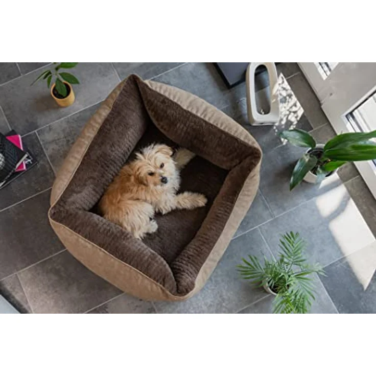 TrendPet VitaBed Style, Orthopädisches Hundebett mit 5 cm Memory Foam, Kunstleder außen und flauschig innen, 100x90cm, Braun – Bild 4