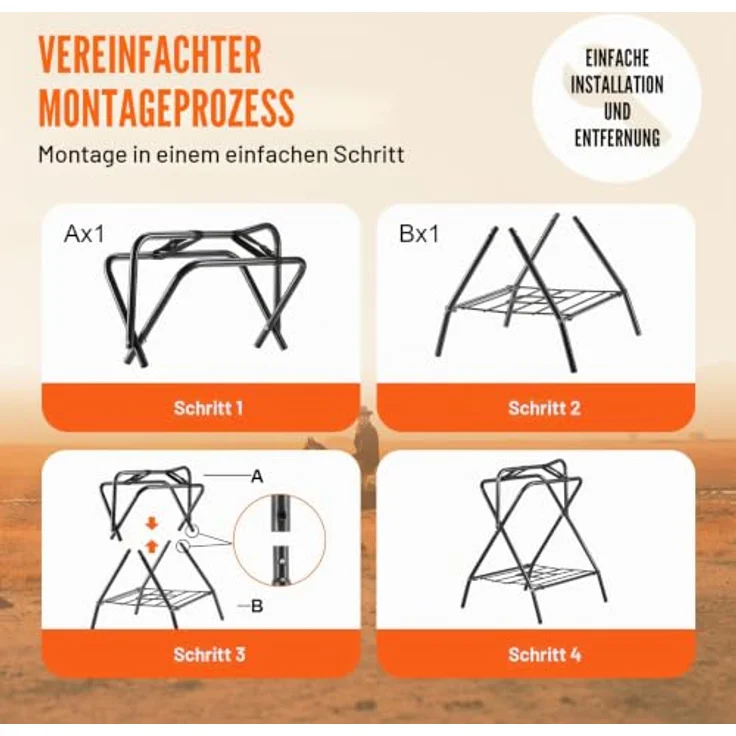 VEVOR Klappbarer Sattelhalter, 2er-Set bis 60 kg, tragbarer Stahl-Sattelständer für englische und Westernsättel, schwarz, platzsparend und vielseitig einsetzbar – Bild 4