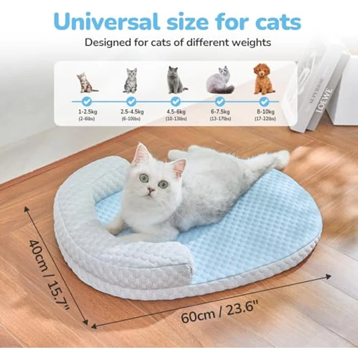CATISM Katzenkühlbett, waschbar, 60 x 46 cm mit U-förmigem Kopfkissen, kühlende Matte für Katzen und Hunde, rutschfeste Unterseite – Bild 3