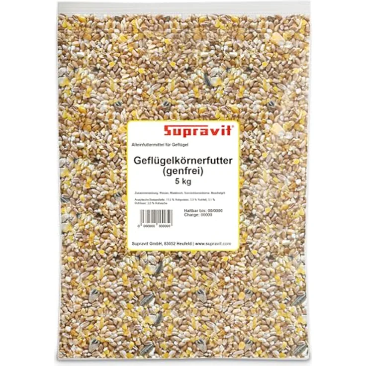 Supravit Geflügelkörnerfutter 5kg – 100 % naturnah & artgerecht, hochwertiges Alleinfutter für Hühner, Enten, Wachteln, ohne Gentechnik, ideal als Winter- oder Zusatzfutter